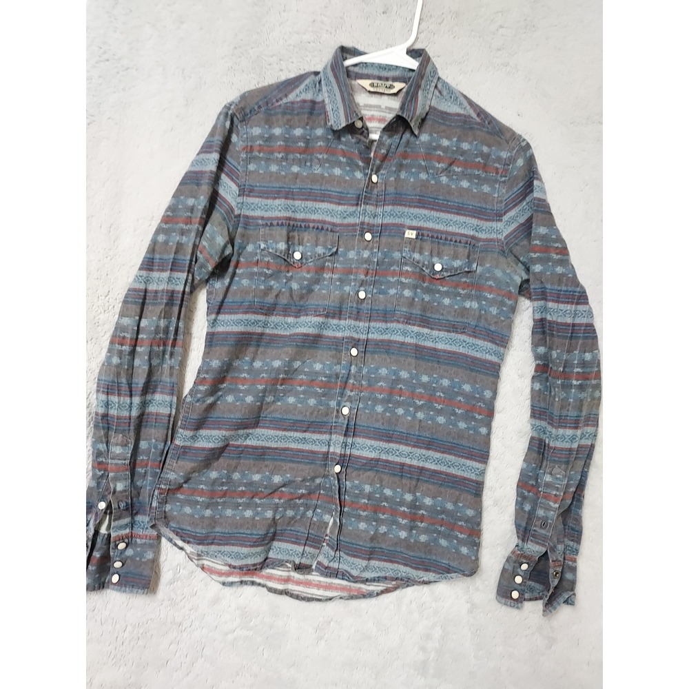 Salt Valley Shirt Men Small Western Aztec Striped Pearl Snap Navajo Southwestern